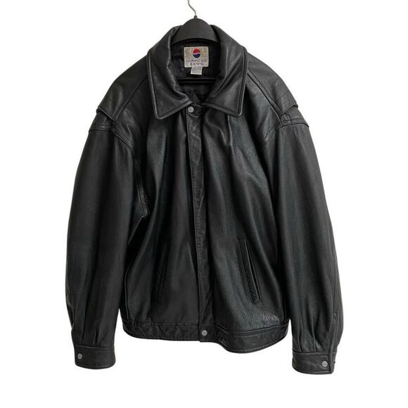 Y2K Pepsi black Bomber Moto Leather Jacket men’s L zip snap Pepsi points promo - Picture 1 of 8